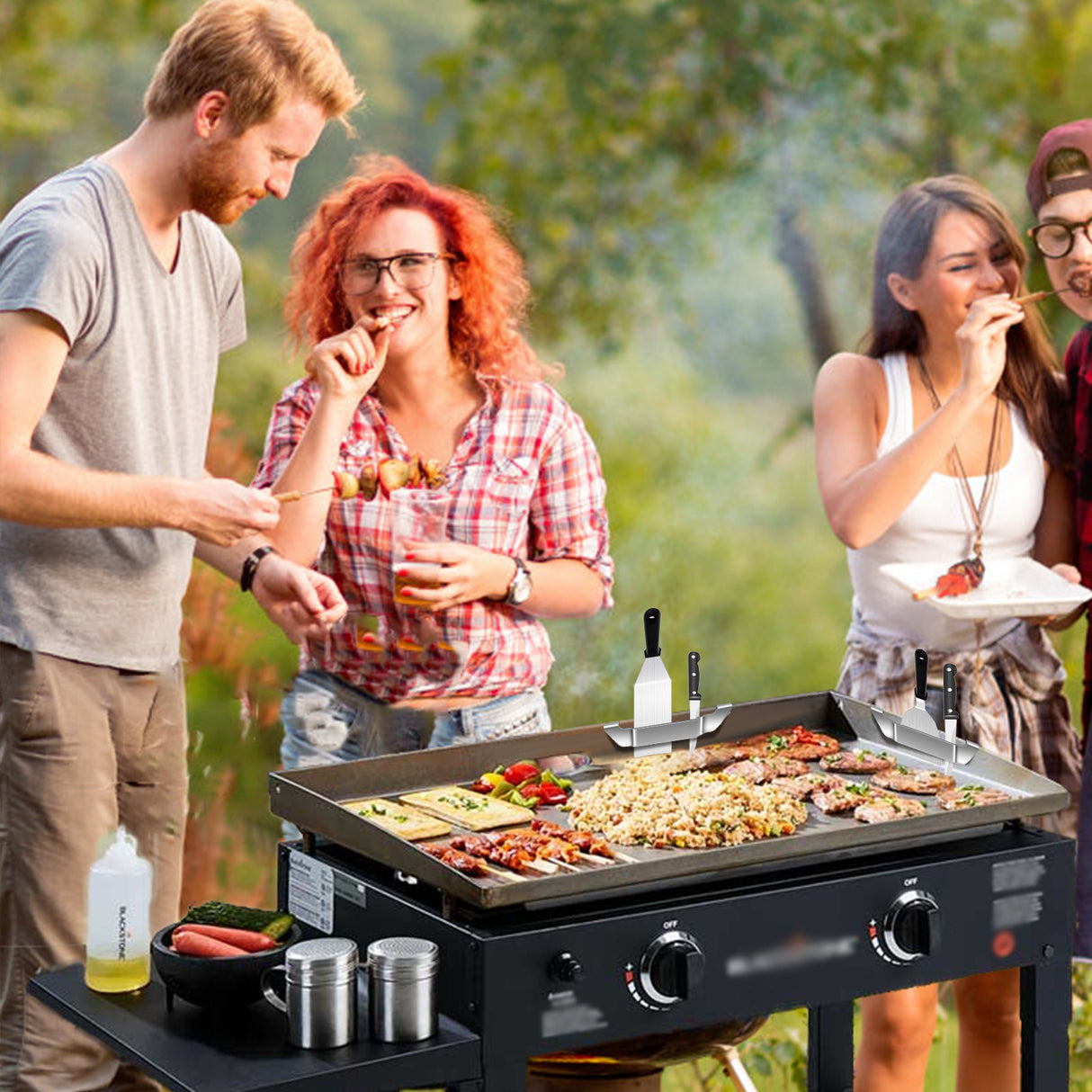 Soporte de espátulas para plancha | Acero inoxidable, compatible con Blackstone