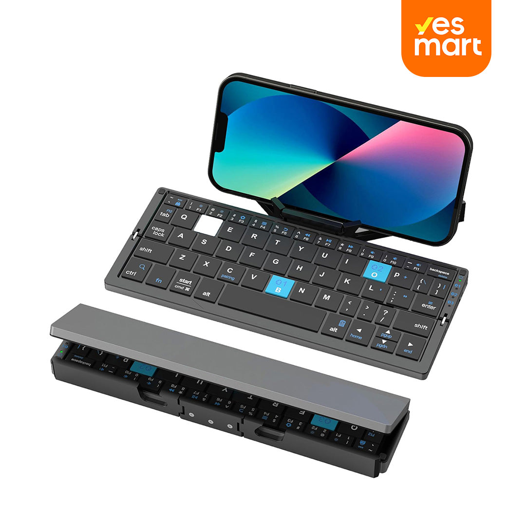 Teclado Bluetooth Plegable Mini con Soporte Magnético, Teclado Ergonómico y Silencioso, Recargable y Compatible con iPad, iPhone, Android, y Más KM006