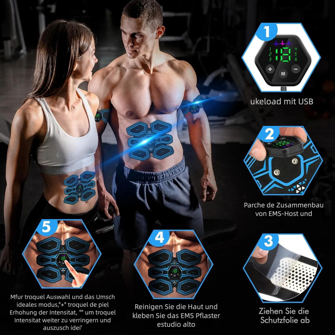 Entrenador Muscular EMS – Tonificador Abdominal Eléctrico con 6 Modos y 19 Niveles, Estimulador de Brazos, Piernas y Glúteos, Pantalla LCD, USB Recargable – PR004