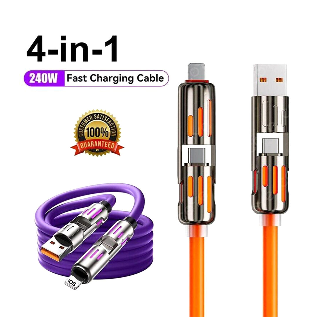 Cable USB-C 4 en 1 con Luz LED y Carga Rápida PD 5A, Sincronización de Datos, 240W, 4 pies, Compatible con iPhone, Samsung y Dispositivos Múltiples CI012
