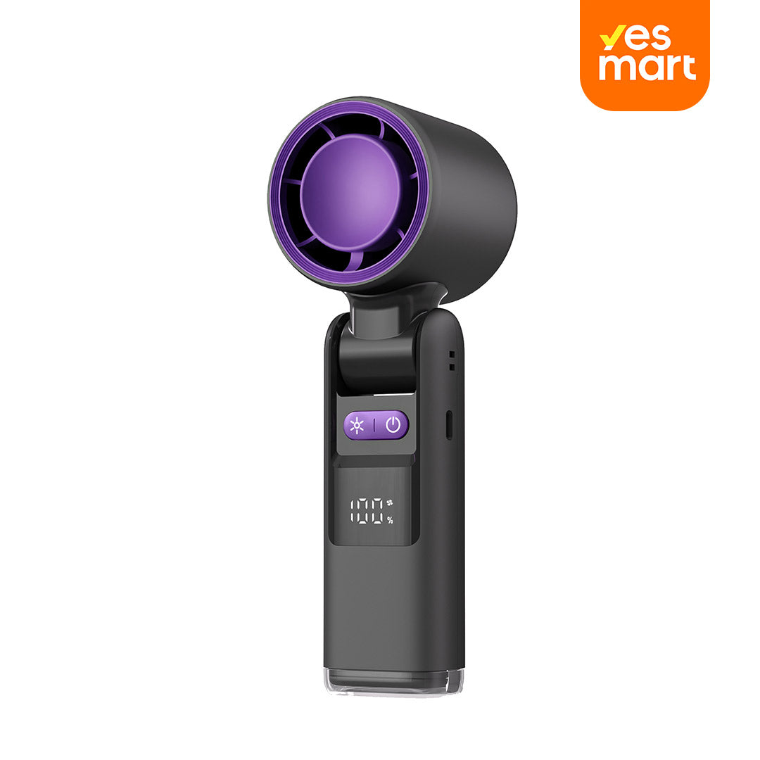 Ventilador Turbo Portátil de Mano 3 en 1, Mini Ventilador Recargable 6000mAh con 5 Velocidades, Pantalla LED y 24H de Duración para Viajes, Trabajo y Exteriores – VM007