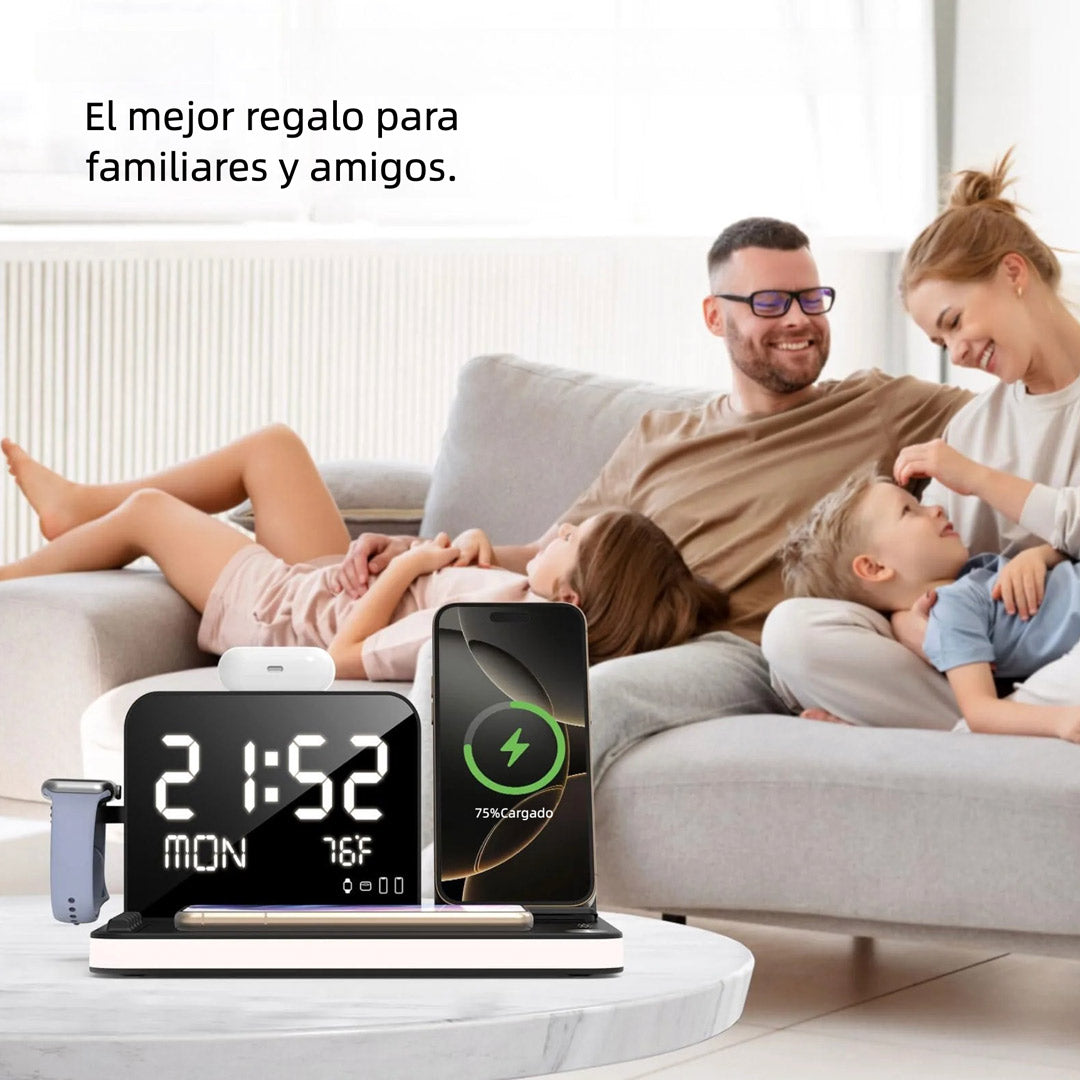 Estación de Carga Inalámbrica 7 en 1 con Reloj Bluetooth y Luz Ambiental – CI018