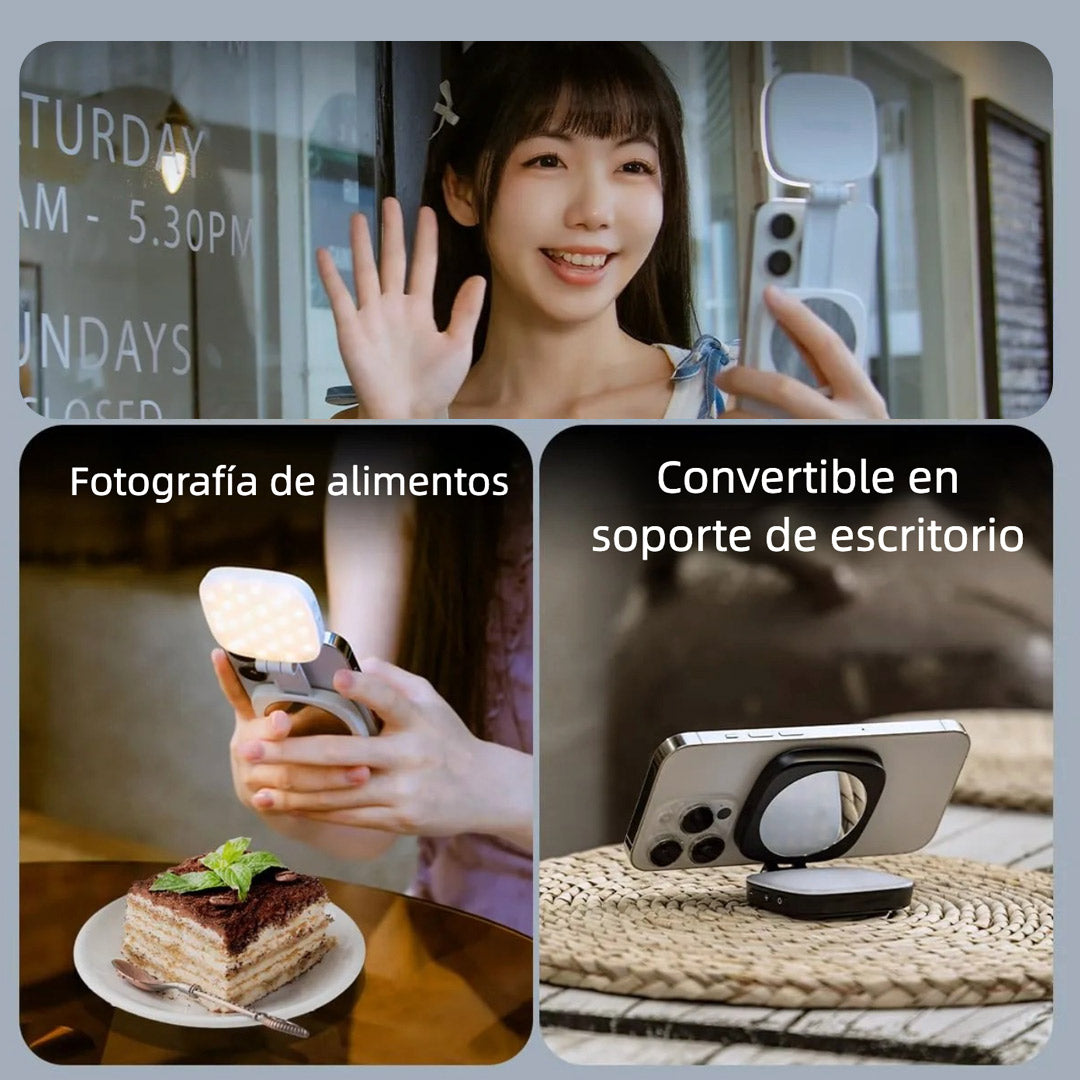 Luz Selfie Magnética con Espejo para iPhone, Compatible con MagSafe y Android, Luz LED Portátil Recargable para Video y Fotos – SC012