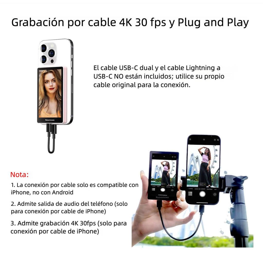 Monitor Vlog Selfie Magnético 1080P para iPhone con Grabación Inalámbrica y Pantalla Giratoria – SC014