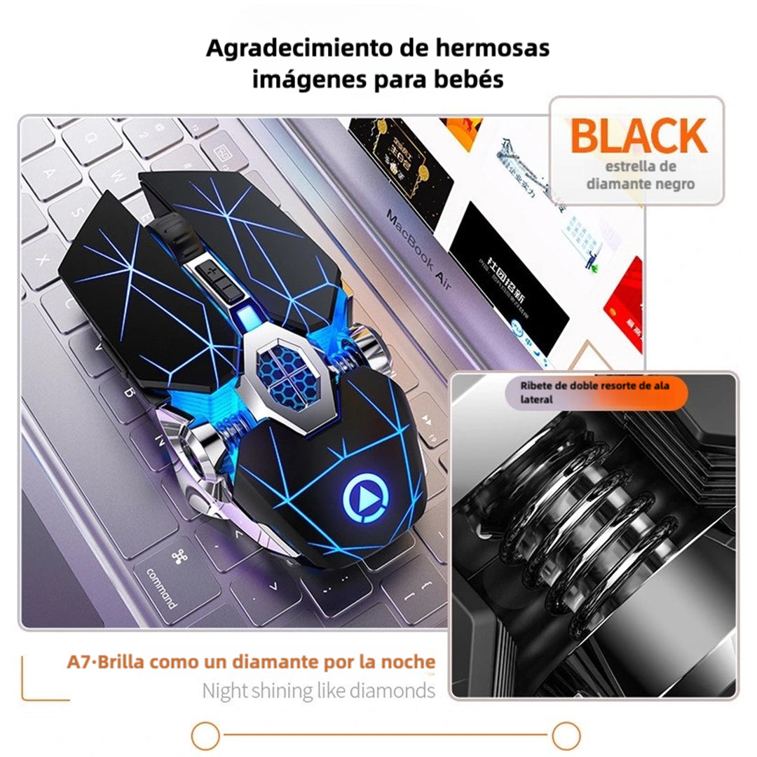 Ratón Inalámbrico Recargable LED RGB para Juegos 2.4GHz, 800/1200/1600 DPI, Diseño Ergonómico, Receptor USB, Compatible con Windows y Mac OS KM005 - Yesmart