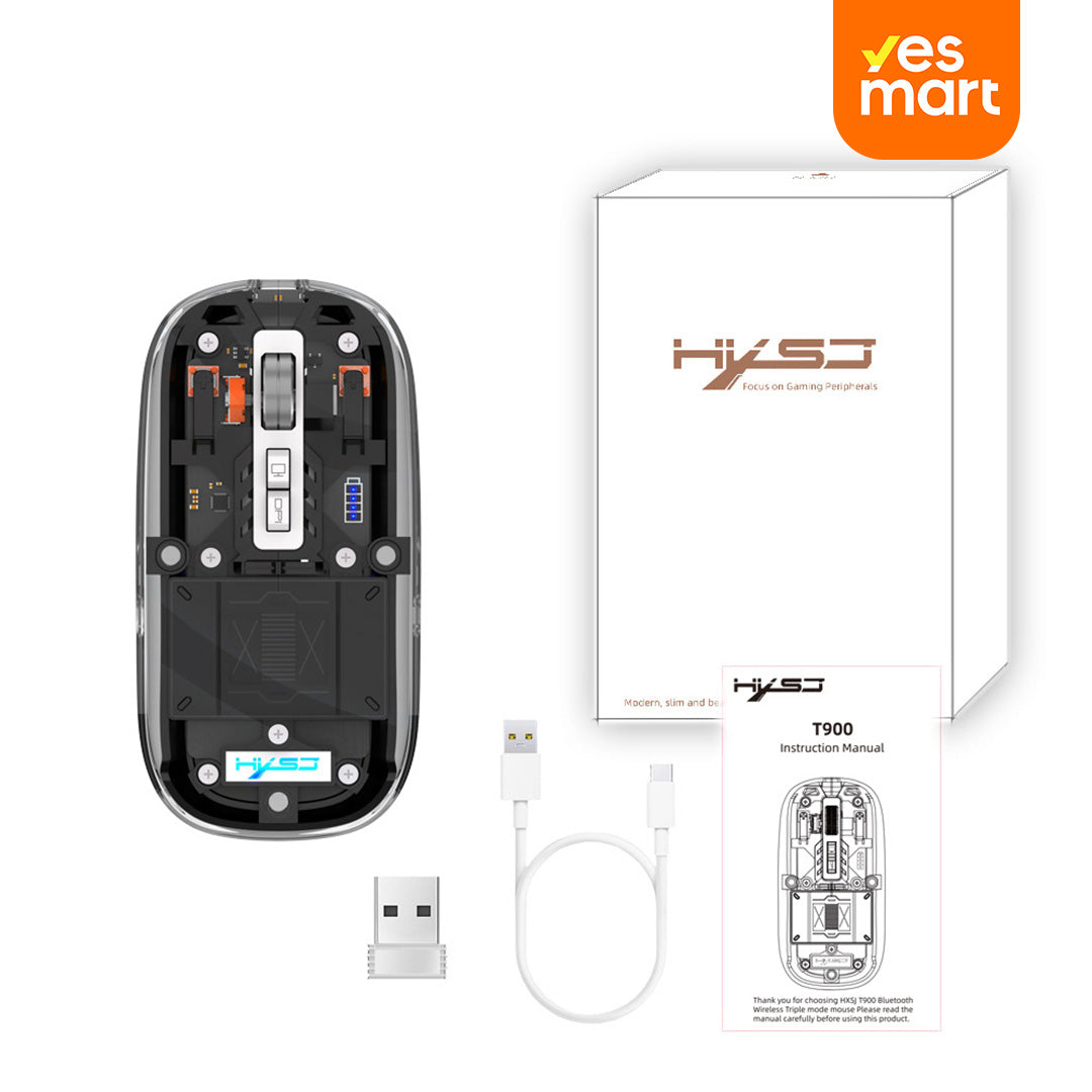 Mouse Inalámbrico Bluetooth LED Claro y Silencioso, 2.4G y Bluetooth Tri-Mode 2400DPI, Mouse Óptico Recargable para Computadora Portátil y PC - KM007