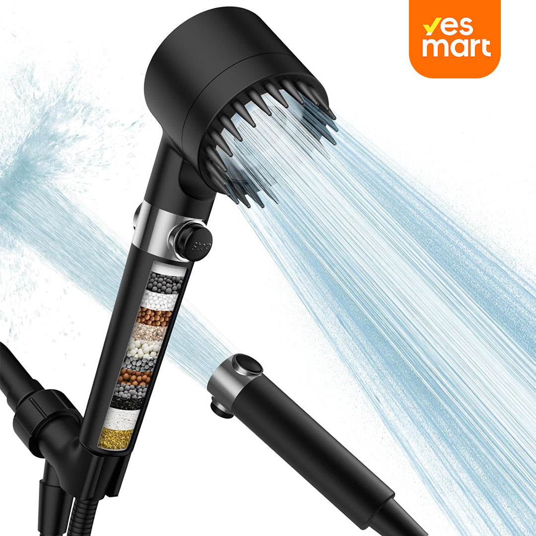 Cabezal de Ducha Filtrado con Mango, Alta Presión y Múltiples Modos de Rocío, Ducha con Filtro, Lavado a Presión para Agua Dura - AB001
