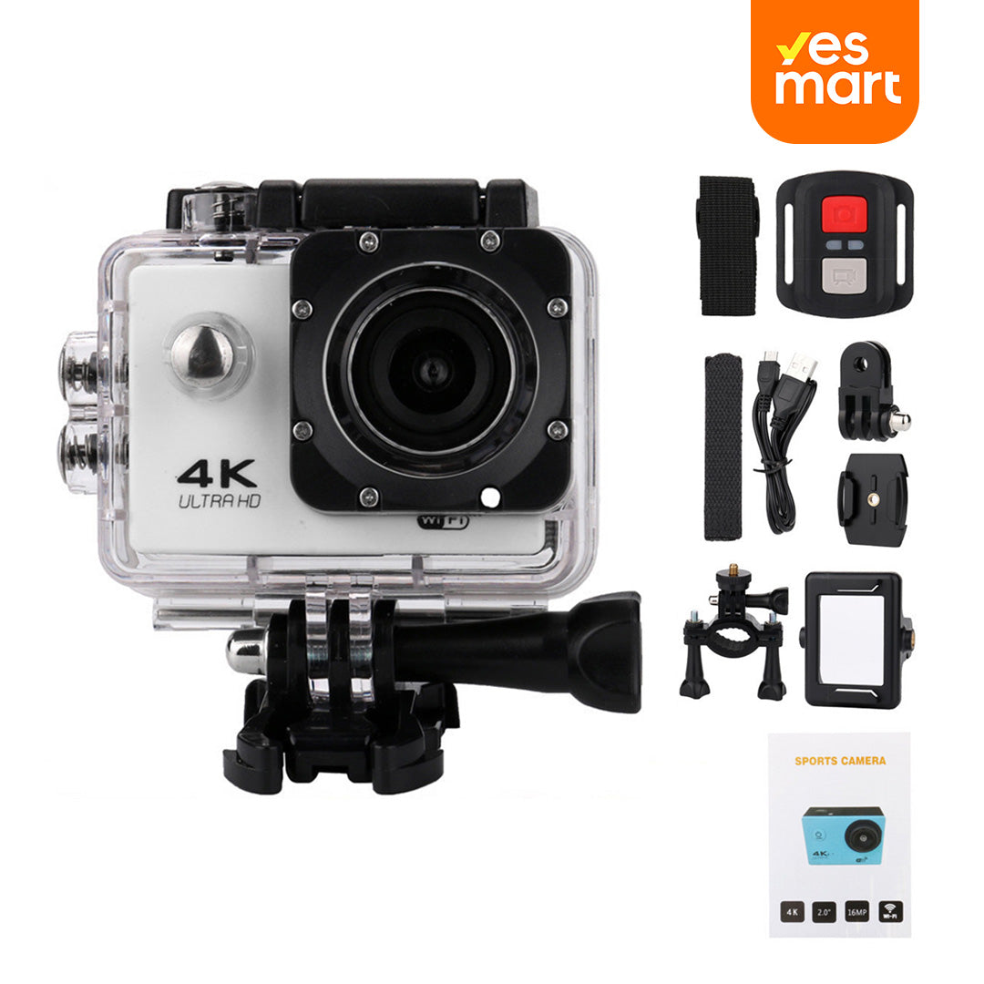 Cámara Deportiva 4K 30fps con WiFi, 40m Impermeable, Control Remoto y Accesorios Completos CC004