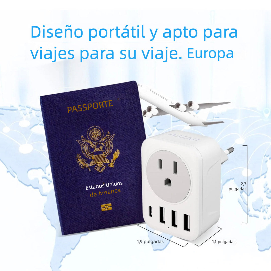 Adaptador de Enchufe Europeo 5 en 1 con 3 USB-A y 1 USB-C – CI019