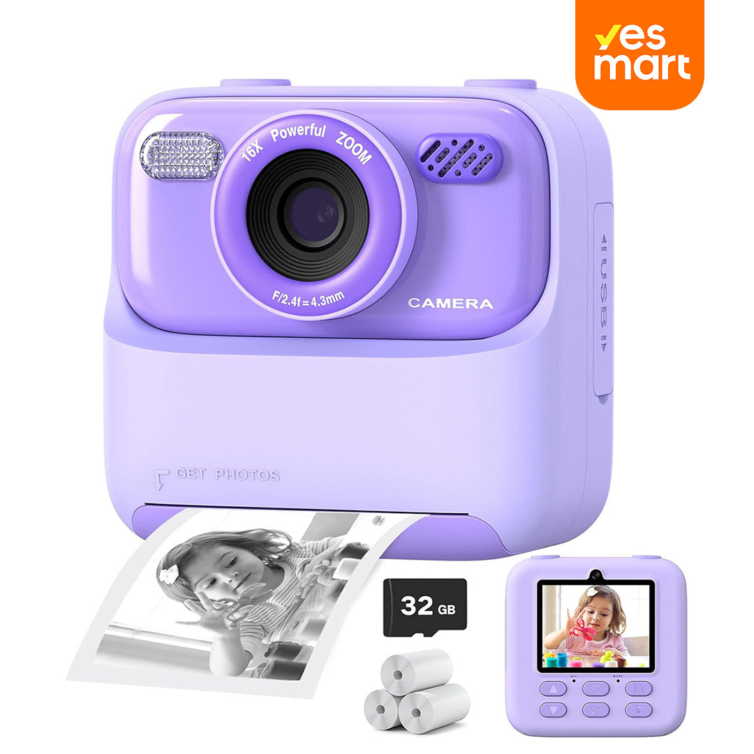 Cámara Infantil Digital 1080P con Impresión Instantánea, Dual Lente, 32GB, Regalo Perfecto para Niños de 3-16 Años - CC007
