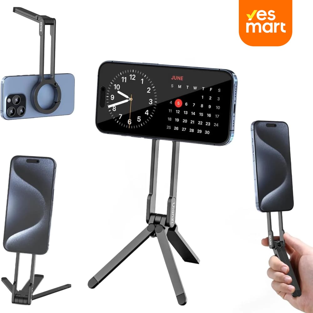 Soporte magnético de trípode para iPhone - Maglock de aluminio para teléfono inteligente, mini trípode de bolsillo, soporte para teléfono celular, imán fuerte, montaje rápido, compatible