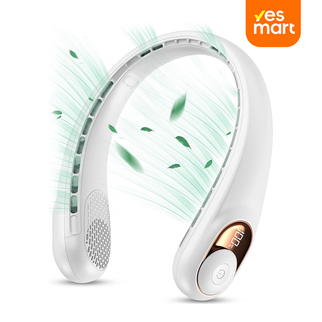 Ventilador de Cuello sin Aspas – Portátil, Recargable, 360° de Flujo de Aire, Súper Silencioso, 3 Velocidades, Batería de 4000mAh, Manos Libres para Uso en Interior y Exterior – VM003