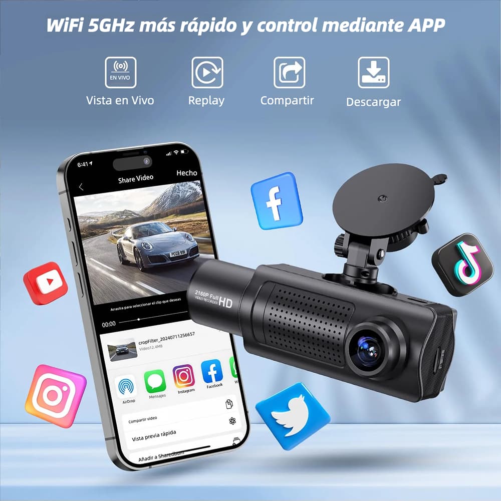 Miden X5 Cámara Dash Cam 4K WiFi Frontal + Interior + Trasera – Grabación 2160P/1080P, Visión 360°, 3 Canales, con Tarjeta SD 64GB Incluida