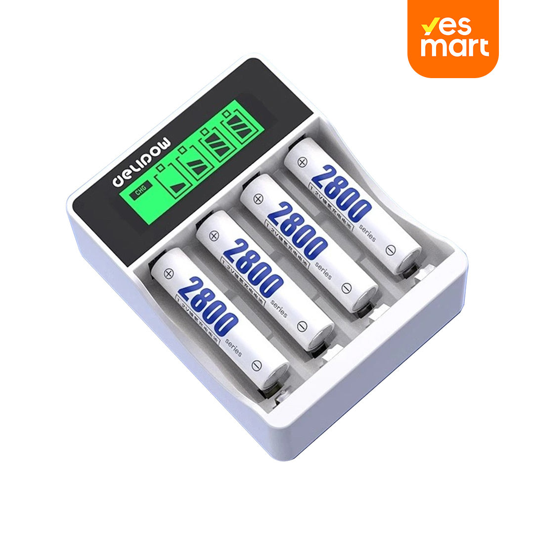 Baterías Recargables AA de Litio5800mWh con Cargador USB LCD Rápido de 2 Horas, 1.5V y 1500 Ciclos para Electrónicos, Teléfonos Inalámbricos y Controles Remotos - BT005