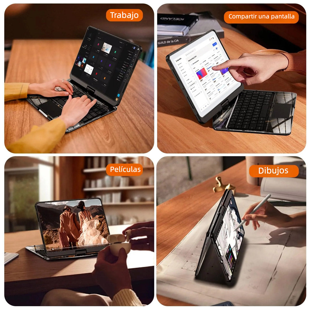 Teclado Inalámbrico Bluetooth 360° con Trackpad Multitáctil para iPad Air 11 Pro 13 2024, 10,9 10,2 Pulgadas, Retroiluminado y con Soporte para Apple Pencil - KM009