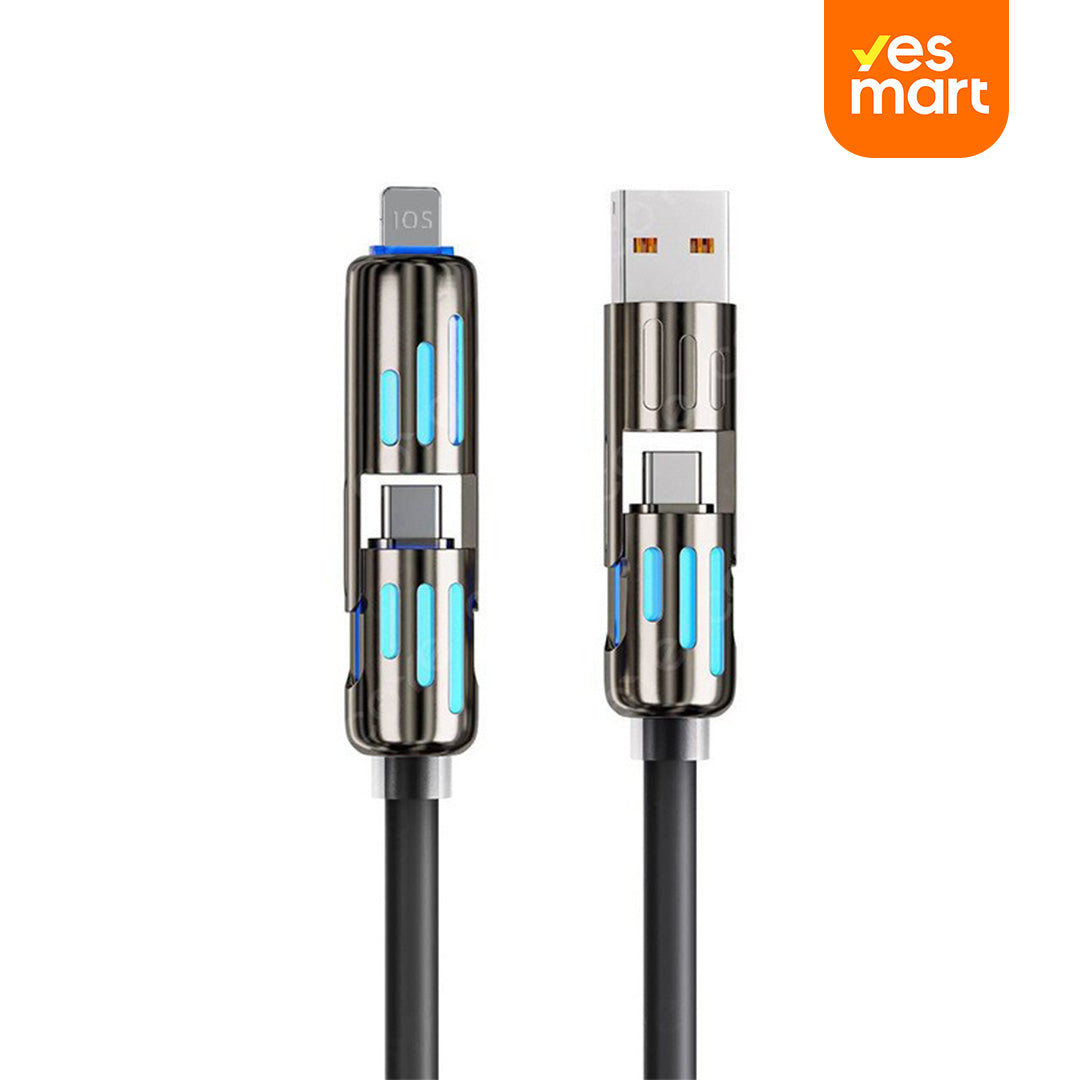 Cable USB-C 4 en 1 con Luz LED y Carga Rápida PD 5A, Sincronización de Datos, 240W, 4 pies, Compatible con iPhone, Samsung y Dispositivos Múltiples CI012