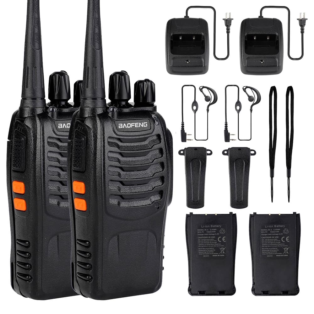 Walkie Talkies 888S Recargable de Largo Alcance con Auriculares para Adultos, Radio Profesional de 16 Canales, Radios Bidireccionales de Mano, Batería de Iones de Litio y Cargador Incluidos - Modelo CL007