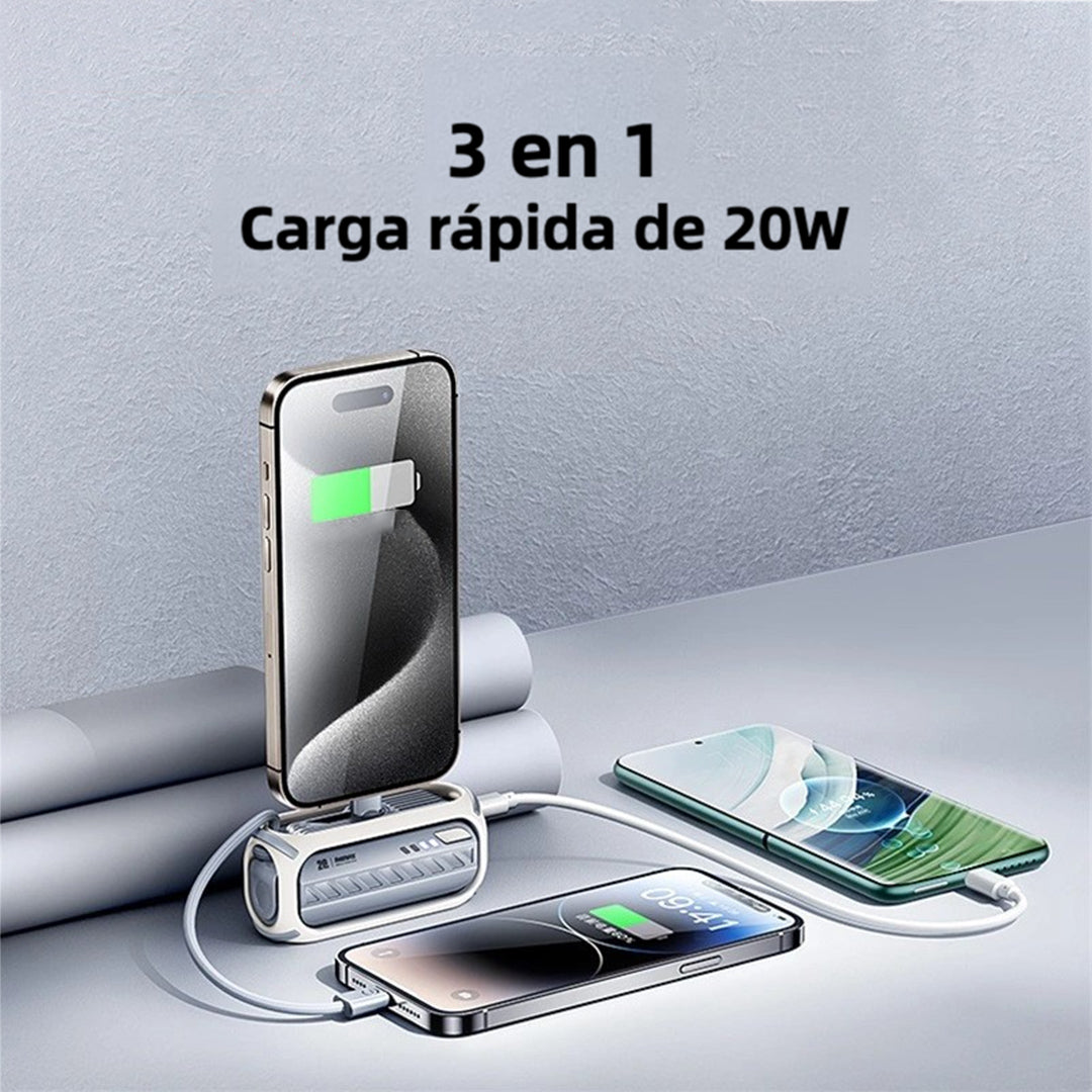 Mini Banco de Energía de 5000mAh con Cable Incorporado, Cargador Rápido Portátil para iPhone, Samsung, Xiaomi BP007 - Yesmart