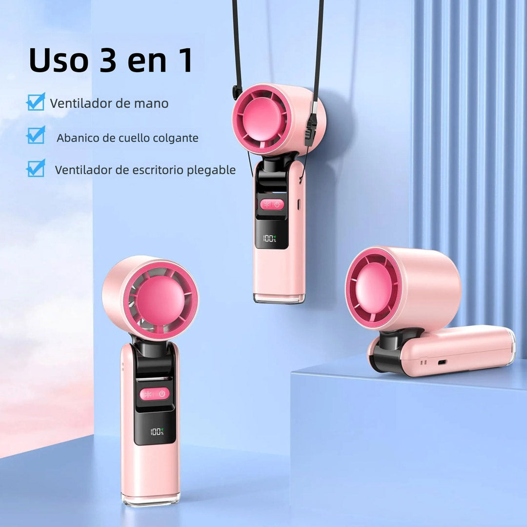 Ventilador Turbo Portátil de Mano 3 en 1, Mini Ventilador Recargable 6000mAh con 5 Velocidades, Pantalla LED y 24H de Duración para Viajes, Trabajo y Exteriores – VM007
