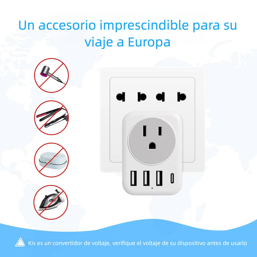 Adaptador de Enchufe Europeo 5 en 1 con 3 USB-A y 1 USB-C – CI019