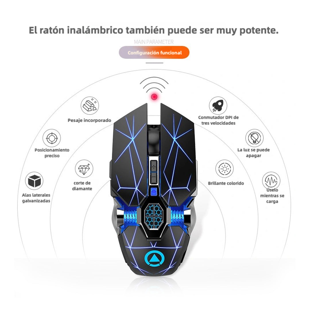 Ratón Inalámbrico Recargable LED RGB para Juegos 2.4GHz, 800/1200/1600 DPI, Diseño Ergonómico, Receptor USB, Compatible con Windows y Mac OS KM005 - Yesmart
