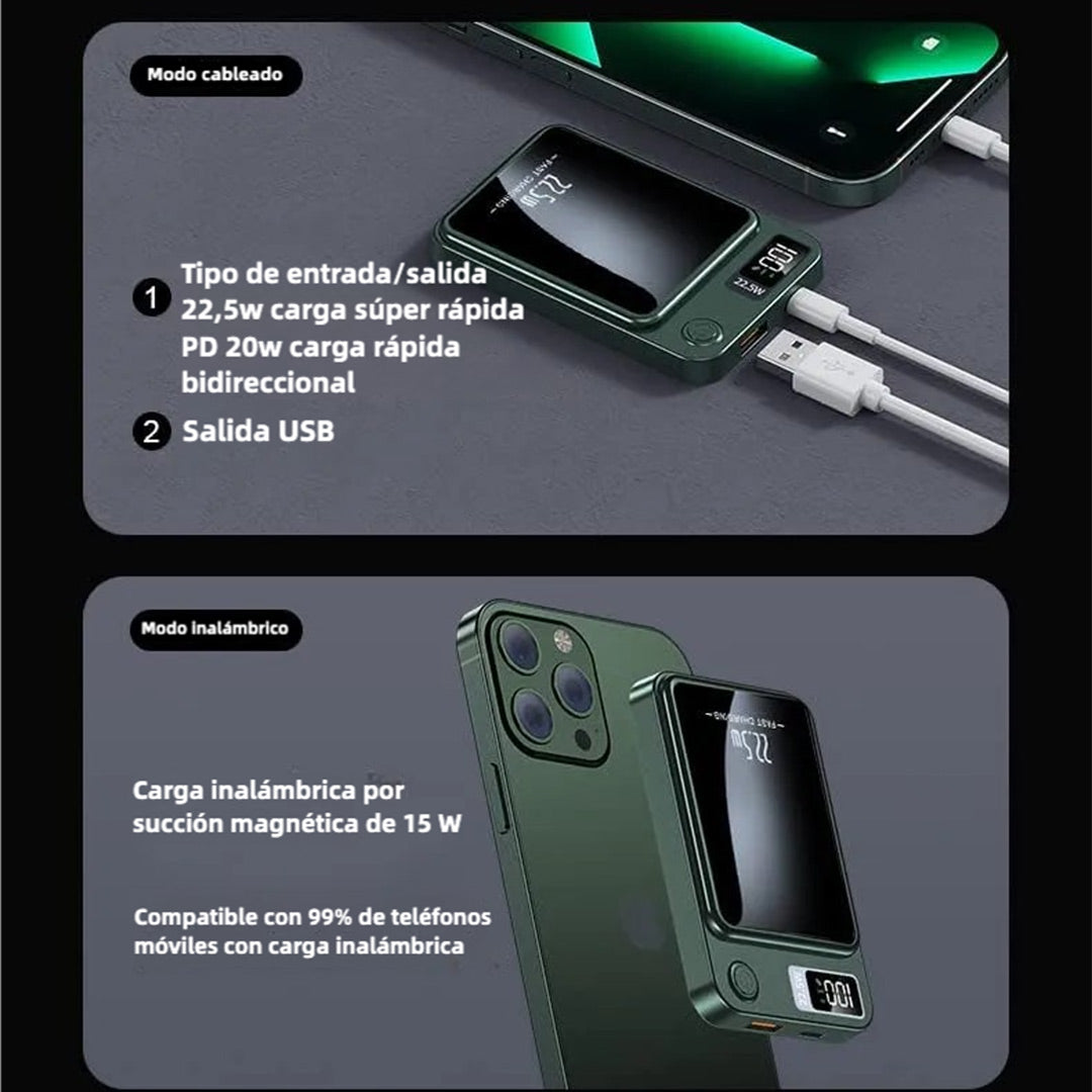 Power Bank Magnético Inalámbrico - Carga Rápida 22.5W con Tecnología MagSafe, Batería de Alta Capacidad y Pantalla LED Digital BP003