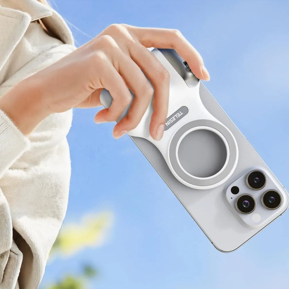 Kit Creador TELESIN: Fun Shot Grip Magnético + Luz Selfie C03, Compatible iPhone MagSafe & Android - SC016