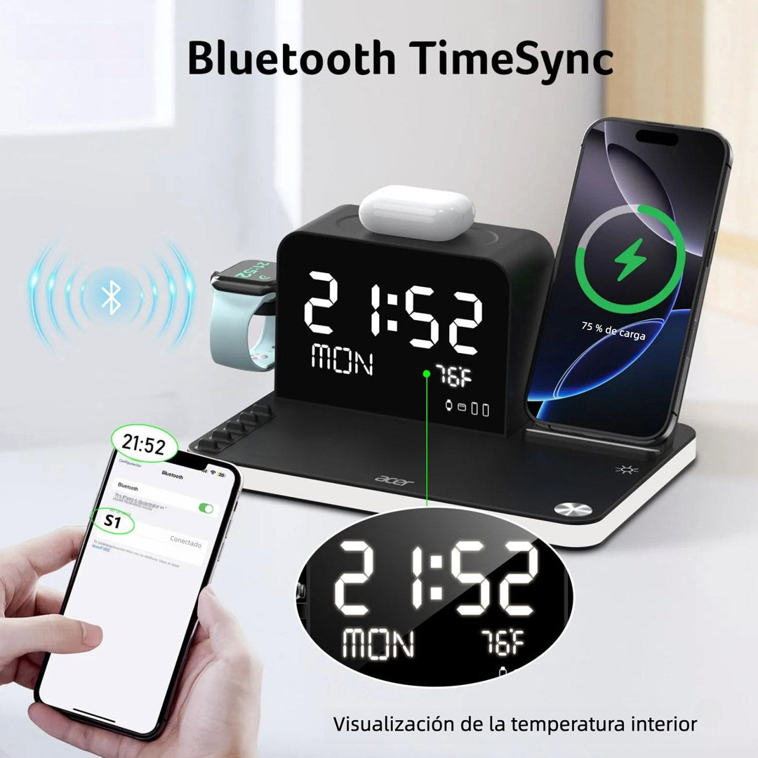 Estación de Carga Inalámbrica 7 en 1 con Reloj Bluetooth y Luz Ambiental – CI018