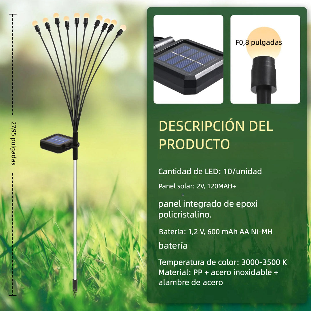 Luces de Jardín Solar con 20 LEDs, Luces Solares para Exteriores, Luces de Luciérnagas para Decoración de Navidad, Patio, Camino y Jardín, Resistente al Agua – JP003