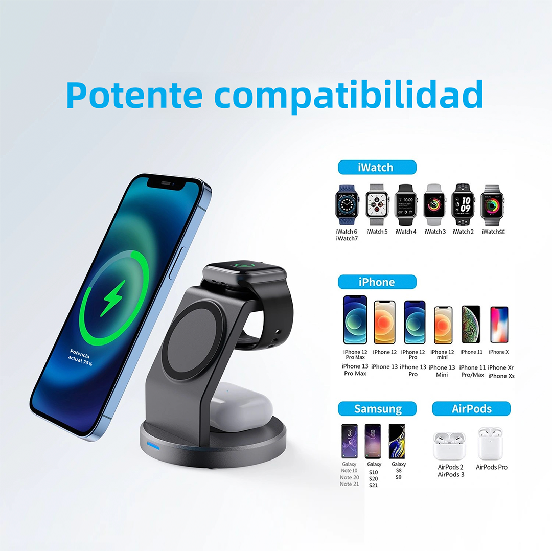 Soporte Magnético de Cargador Inalámbrico 3 en 1 para iPhone, iWatch y AirPods con Carga Rápida CI007 - Yesmart
