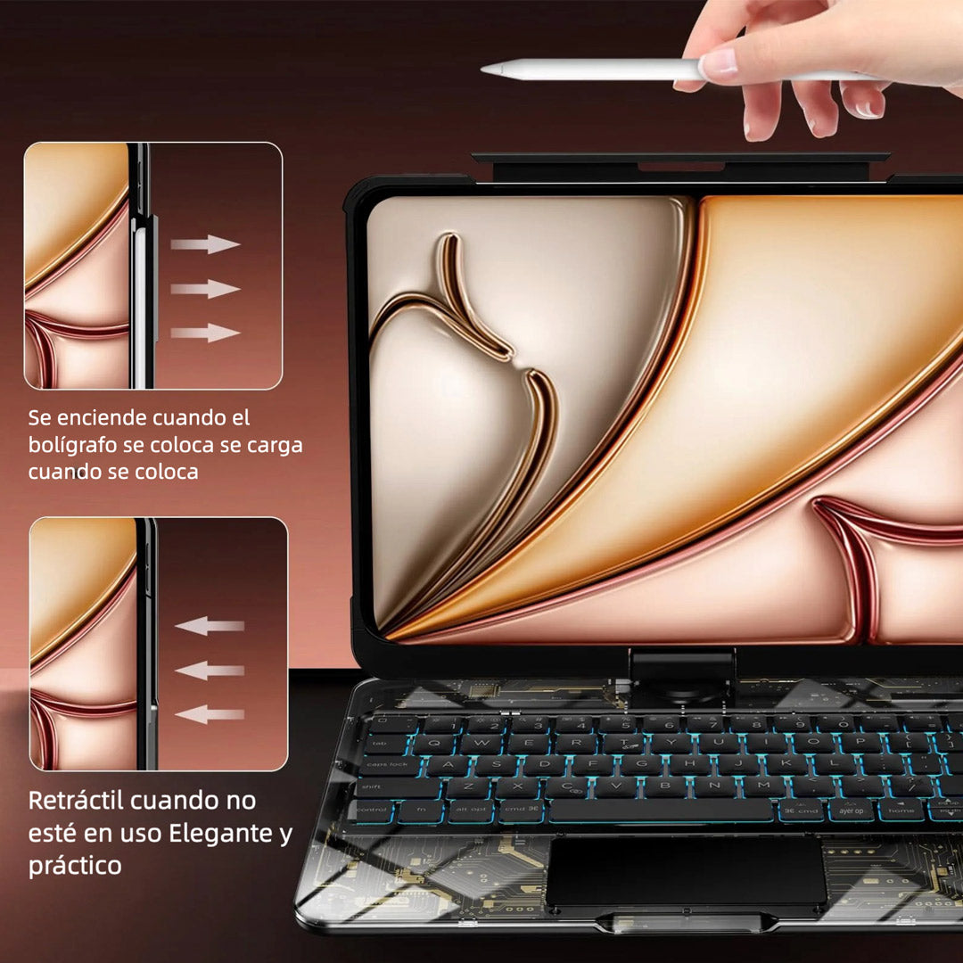 Teclado Inalámbrico Bluetooth 360° con Trackpad Multitáctil para iPad Air 11 Pro 13 2024, 10,9 10,2 Pulgadas, Retroiluminado y con Soporte para Apple Pencil - KM009