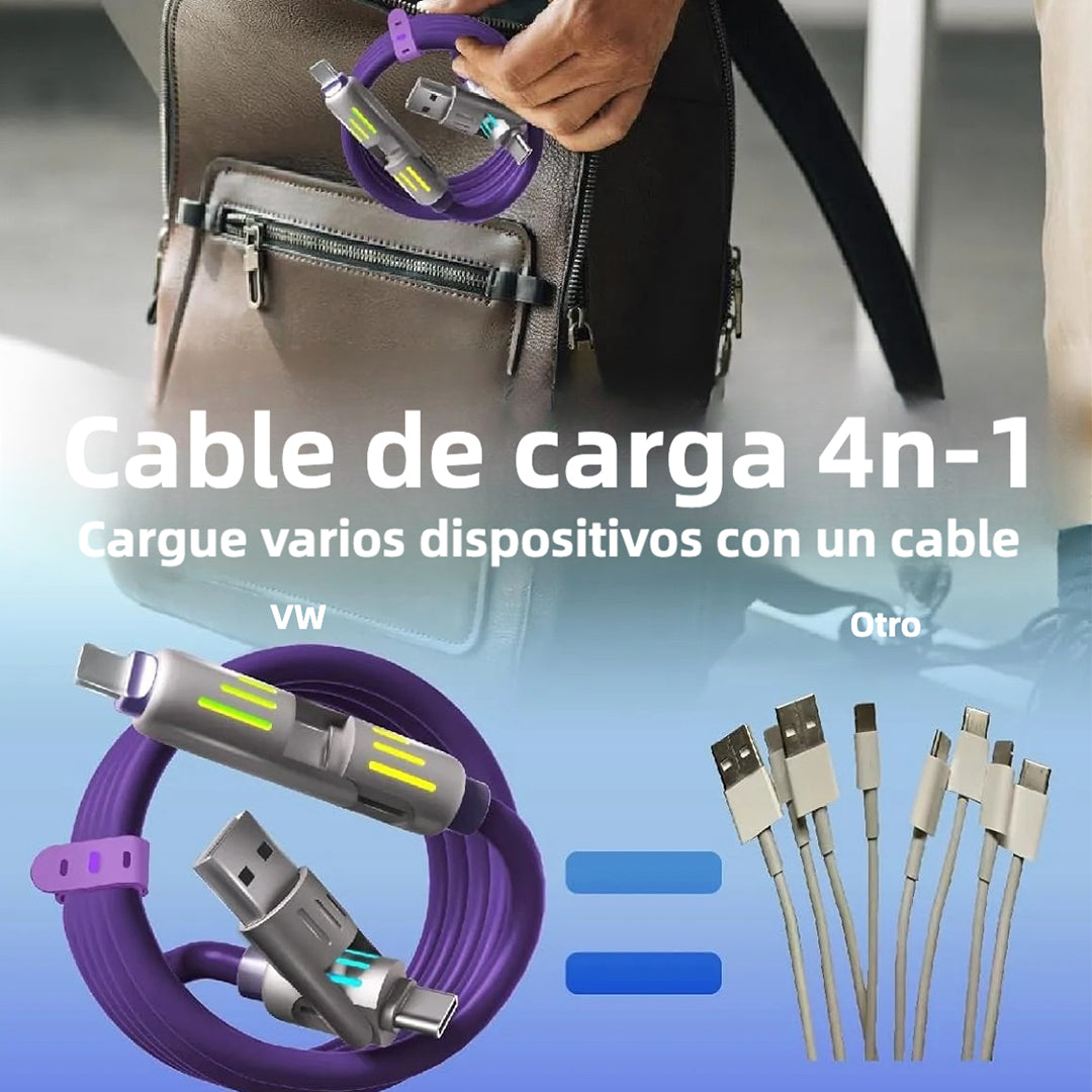 Cable USB-C 4 en 1 con Luz LED y Carga Rápida PD 5A, Sincronización de Datos, 240W, 4 pies, Compatible con iPhone, Samsung y Dispositivos Múltiples CI012 - Yesmart