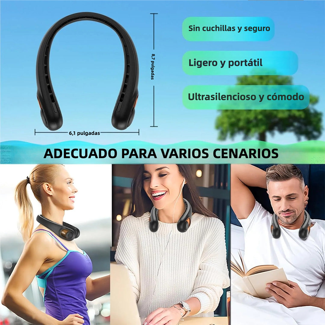 Ventilador de Cuello sin Aspas – Portátil, Recargable, 360° de Flujo de Aire, Súper Silencioso, 3 Velocidades, Batería de 4000mAh, Manos Libres para Uso en Interior y Exterior – VM003
