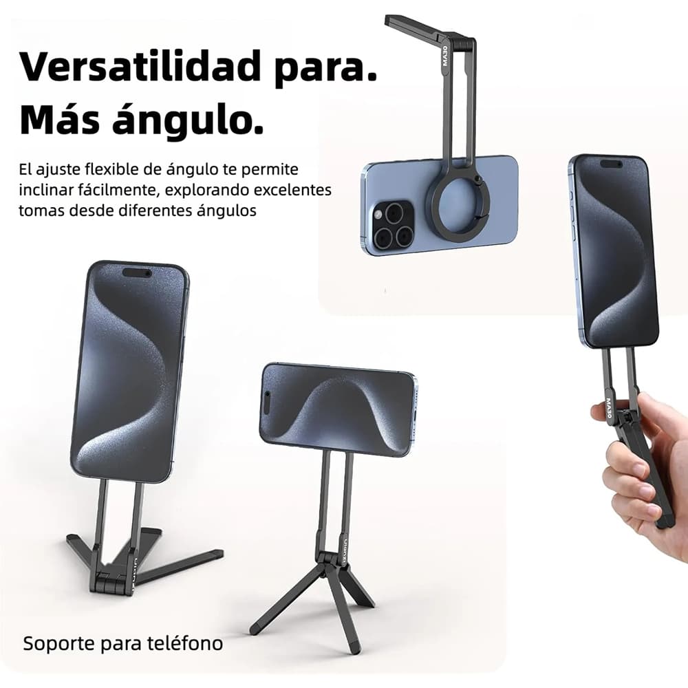 Soporte magnético de trípode para iPhone - Maglock de aluminio para teléfono inteligente, mini trípode de bolsillo, soporte para teléfono celular, imán fuerte, montaje rápido, compatible