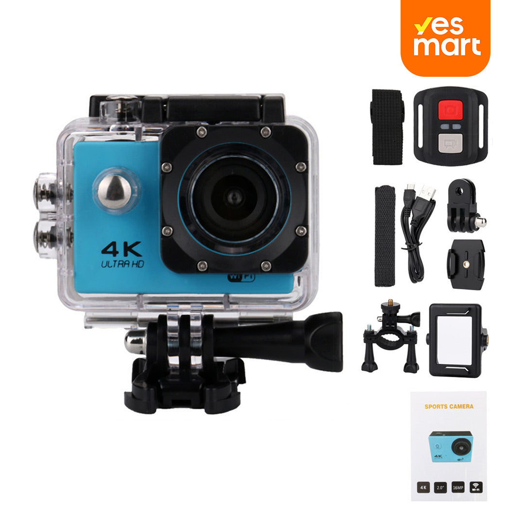 Cámara Deportiva 4K 30fps con WiFi, 40m Impermeable, Control Remoto y Accesorios Completos CC004
