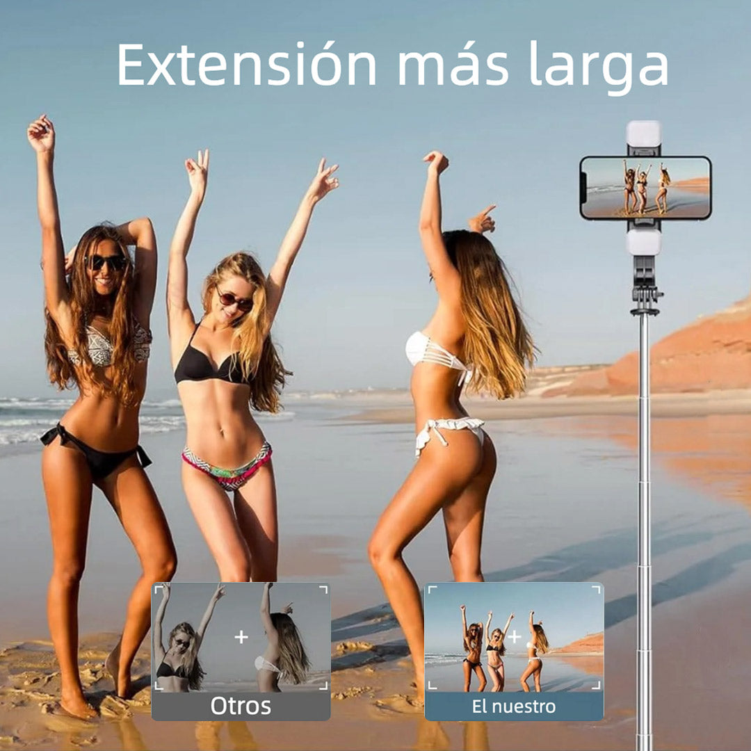 Palo de Selfie Trípode con Luz y Control Remoto – Extensible 114cm para iPhone, Samsung y Android - SC010