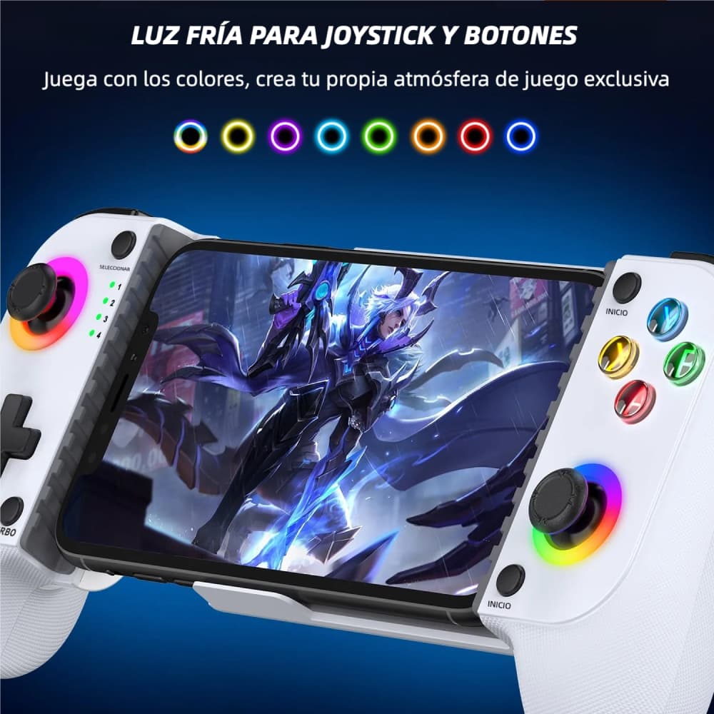 Control para Celular Gamer AJ007 para iPhone/Android con Luces Led, Joysticks Hall, Turbo y Soporte para Funda AJ007