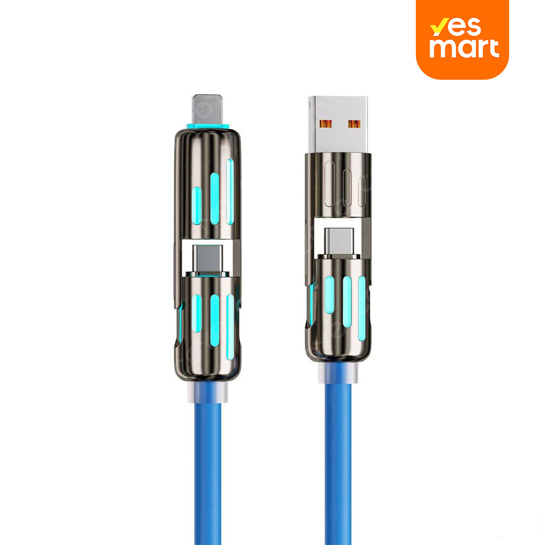 Cable USB-C 4 en 1 con Luz LED y Carga Rápida PD 5A, Sincronización de Datos, 240W, 4 pies, Compatible con iPhone, Samsung y Dispositivos Múltiples CI012