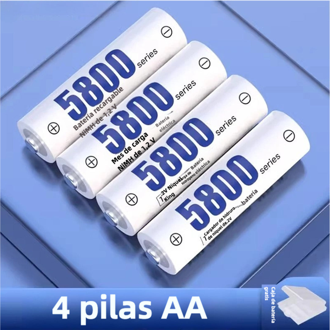 Baterías Recargables AA de Litio5800mWh con Cargador USB LCD Rápido de 2 Horas, 1.5V y 1500 Ciclos para Electrónicos, Teléfonos Inalámbricos y Controles Remotos - BT005