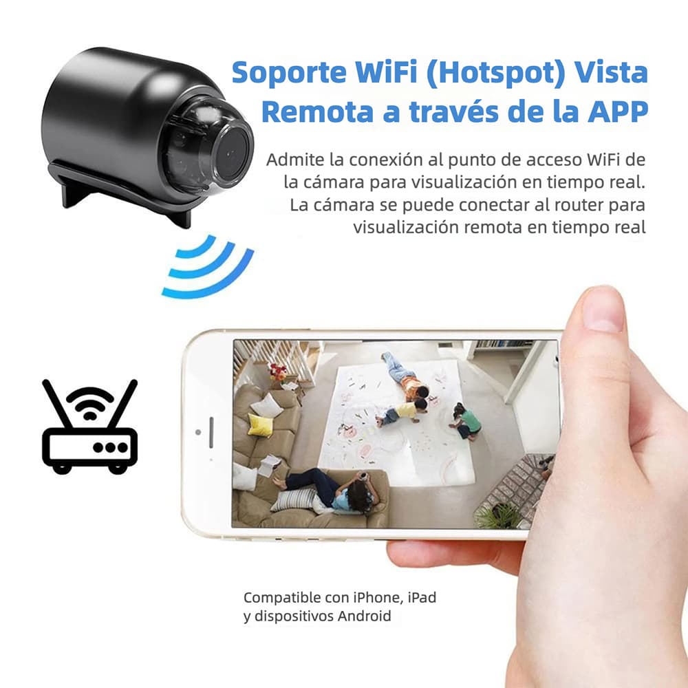 Mini Cámara de Seguridad WiFi 1080P HD con Visión Nocturna, Detección de Movimiento y Ángulo de 160° para Monitoreo Remoto CV007