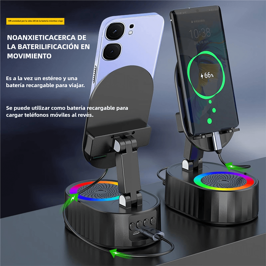 Upgraded Cell Phone Stand with Induction Speaker, Power Bank & Atmosphere Light – Adjustable, Foldable, and Compatible with Smartphones and Tablets BS018 - Yesmart