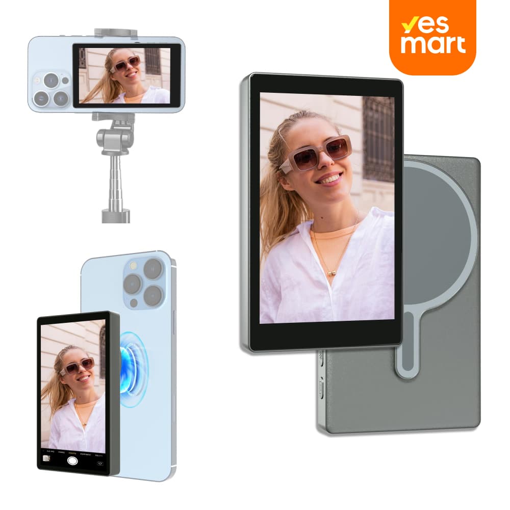 Monitor Selfie con Barra Magnética, Pantalla Compartida en Tiempo Real para Cámara Trasera, Monitor Portátil para Creadores de Contenido, Vlogging y TikTok - SC017