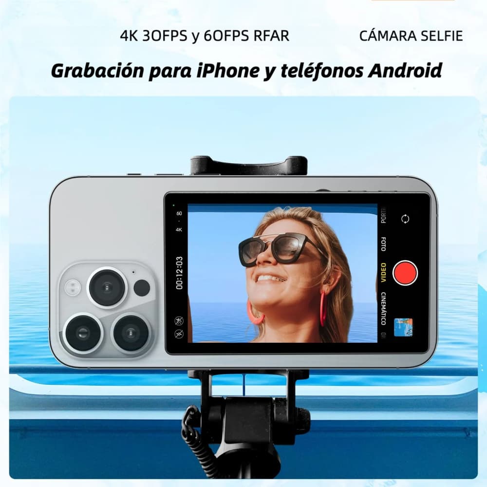 Monitor Selfie con Barra Magnética, Pantalla Compartida en Tiempo Real para Cámara Trasera, Monitor Portátil para Creadores de Contenido, Vlogging y TikTok - SC017