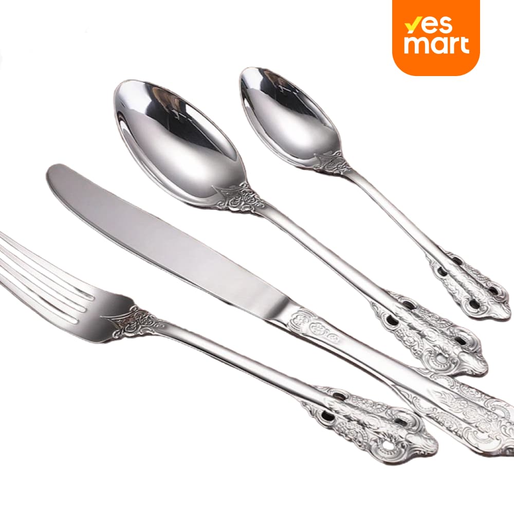 Juego de cubiertos vintage 4 pzas | Acero inoxidable 304 dorado, diseño imperial