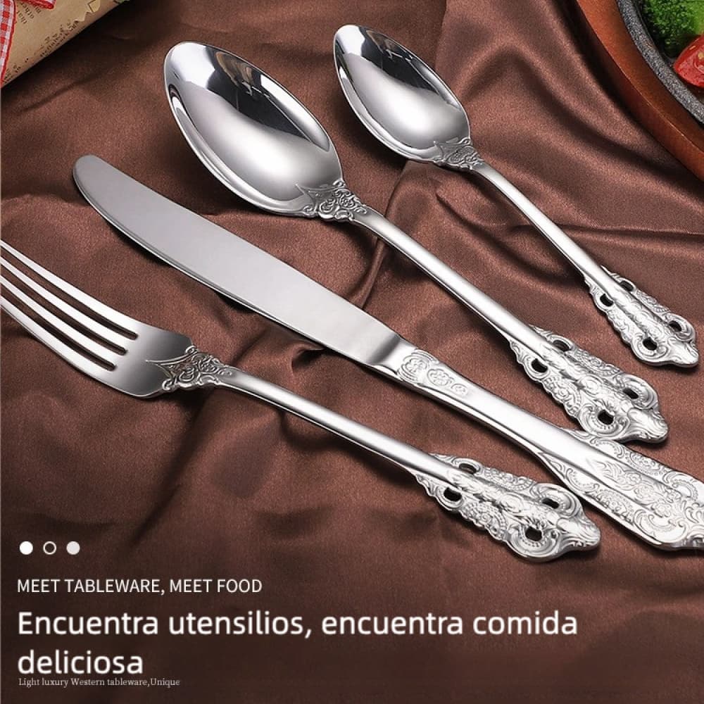 Juego de cubiertos vintage 4 pzas | Acero inoxidable 304 dorado, diseño imperial