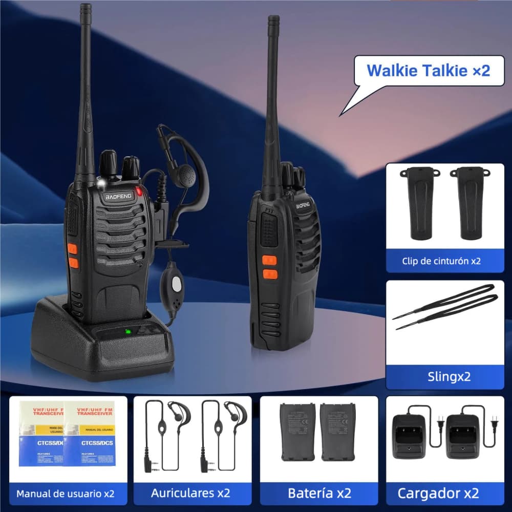 Walkie Talkies 888S Recargable de Largo Alcance con Auriculares para Adultos, Radio Profesional de 16 Canales, Radios Bidireccionales de Mano, Batería de Iones de Litio y Cargador Incluidos - Modelo CL007