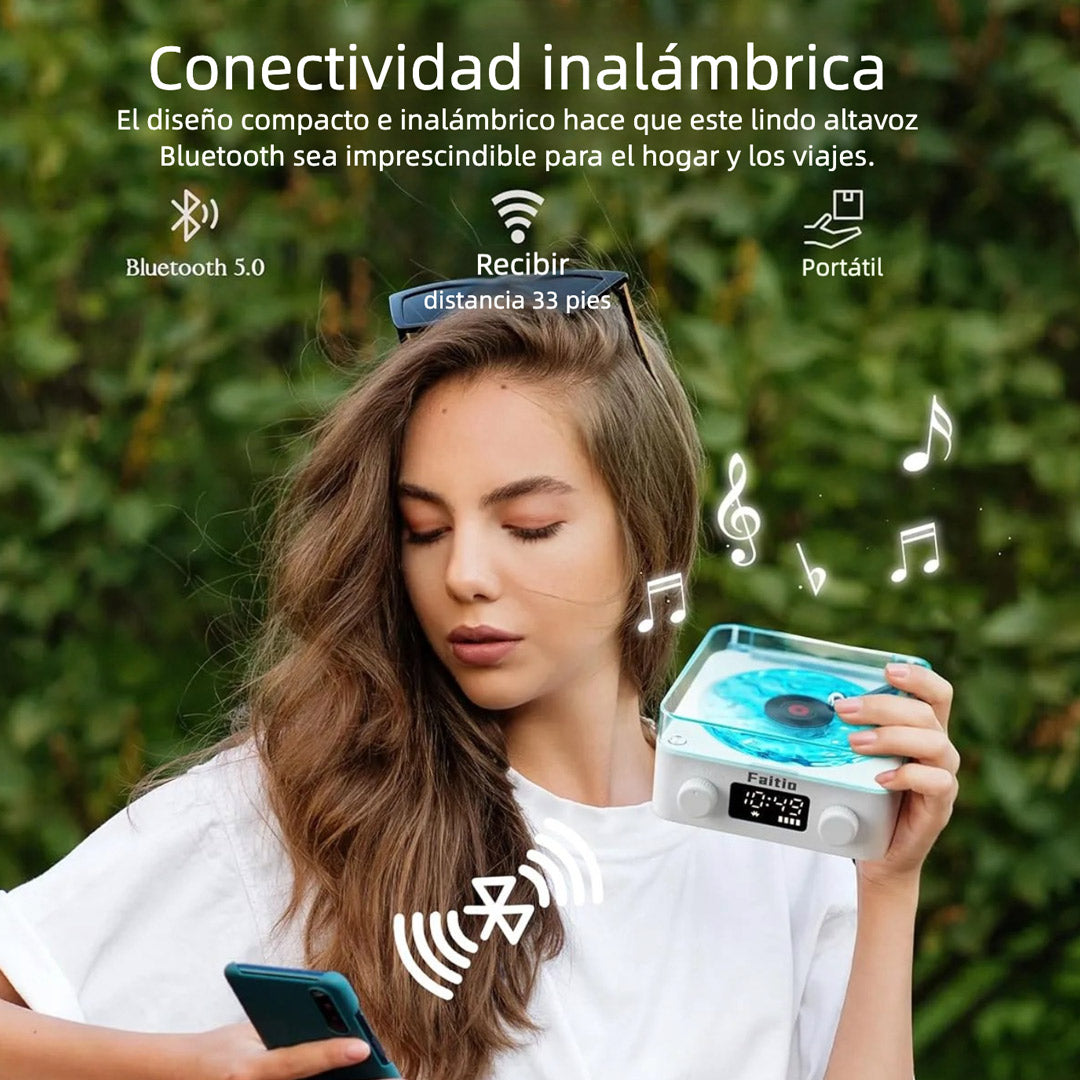 Altavoz Bluetooth Retro con Plato de Vinilo, Luces Ambientales RGB, Sonidos Naturales y Portátil - BS023