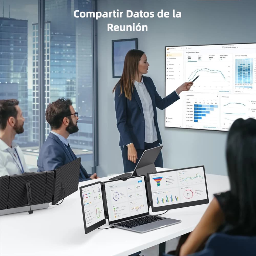 Monitor Triple Portátil Triple Boost 14" Pro, 3 Pantallas Full HD, Conexión USB-C Única, Aluminio - CD005