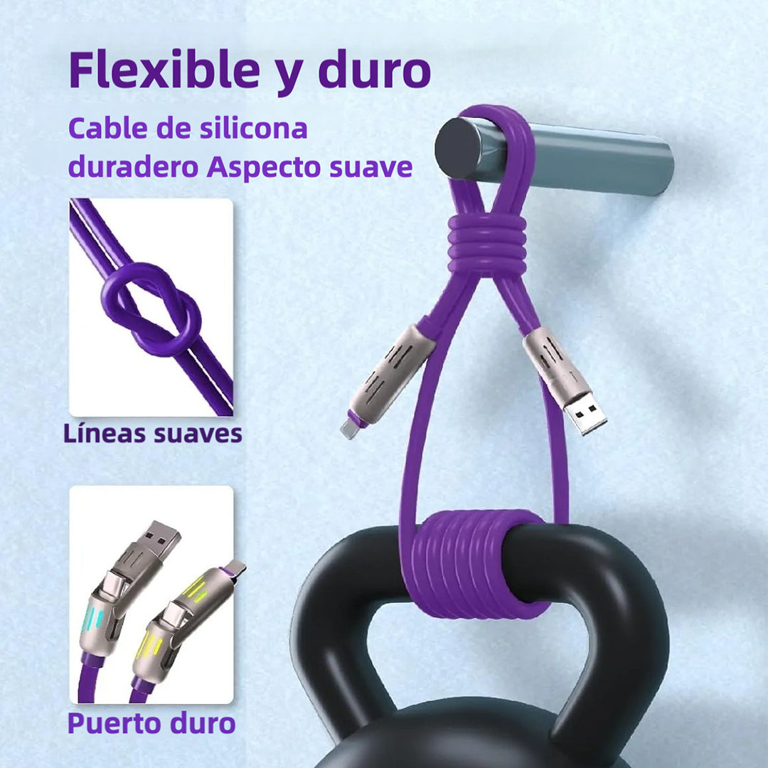 Cable USB-C 4 en 1 con Luz LED y Carga Rápida PD 5A, Sincronización de Datos, 240W, 4 pies, Compatible con iPhone, Samsung y Dispositivos Múltiples CI012 - Yesmart