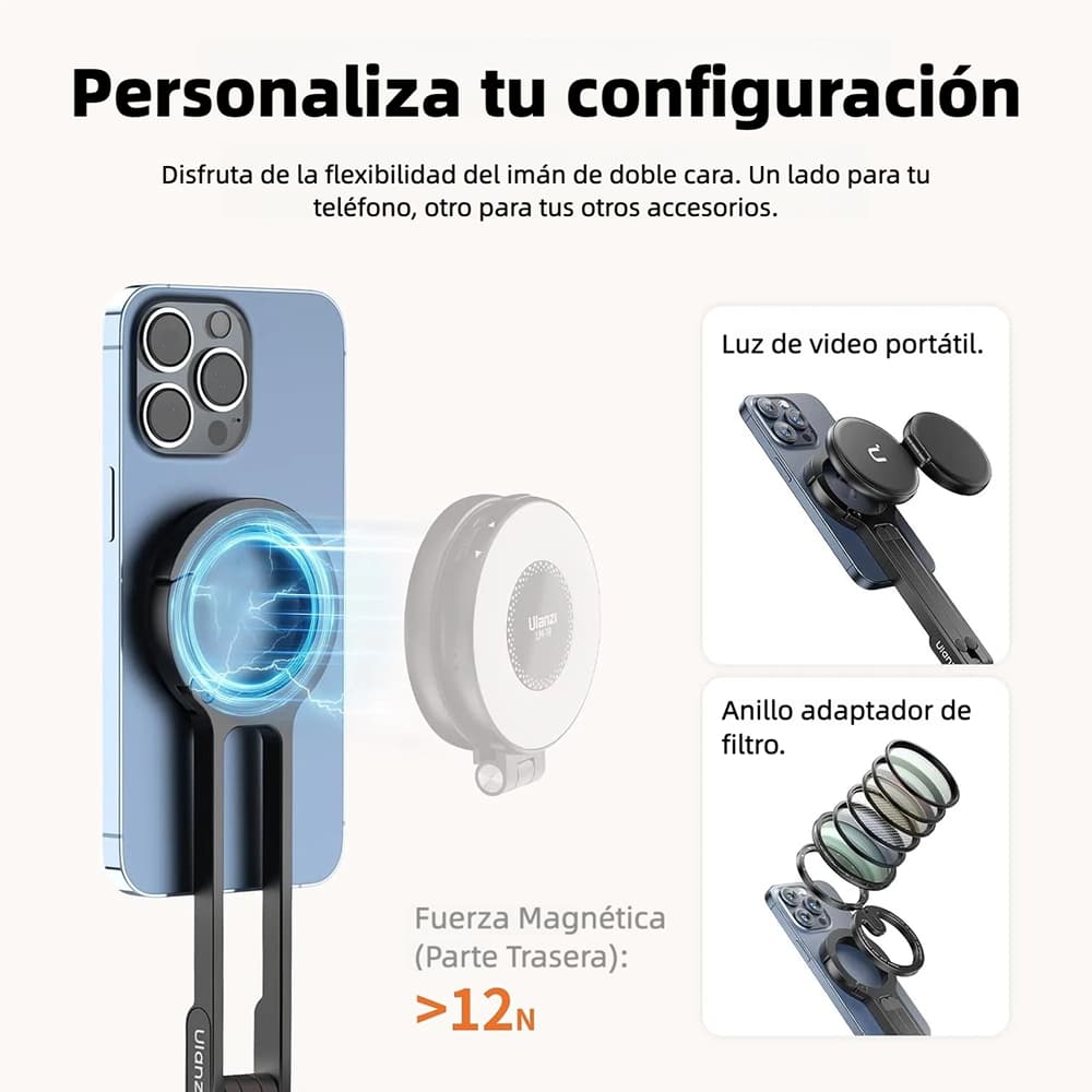 Soporte magnético de trípode para iPhone - Maglock de aluminio para teléfono inteligente, mini trípode de bolsillo, soporte para teléfono celular, imán fuerte, montaje rápido, compatible